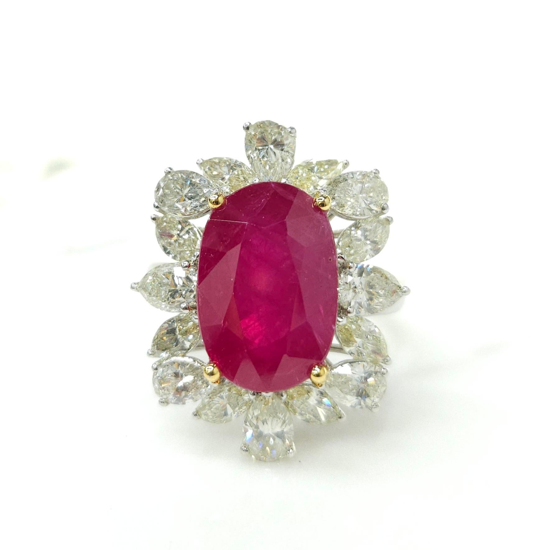 Women's or Men's IGI Certified 8.31 Carat No Heat Burmese Ruby & Diamond Ring in 18K White Gold For Sale
