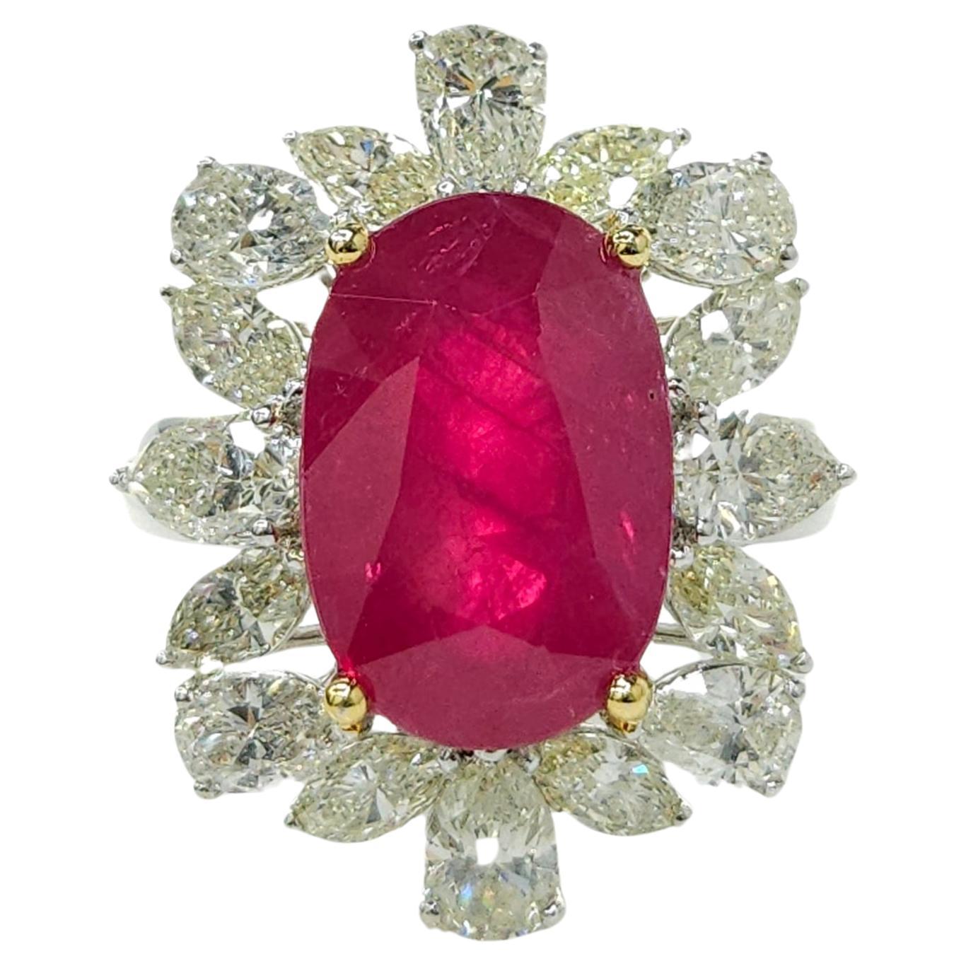 IGI Certified 8.31 Carat No Heat Burmese Ruby & Diamond Ring in 18K White Gold