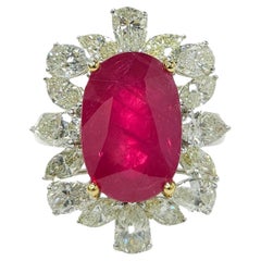 Bague en or blanc 18 carats avec rubis de Birmanie certifié IGI, de 8,31 carats, sans chaleur et diamants