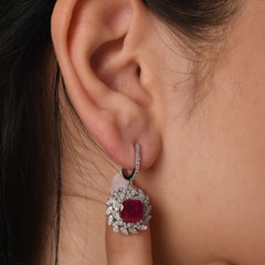 IGI Certified 8.36 Carat Natural Ruby and Diamond Drop Earrings in 18K Gold