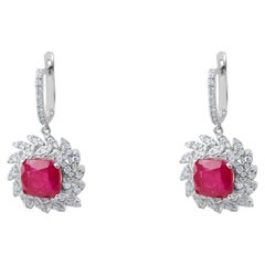 IGI Certified 8.36 Carat Natural Ruby and Diamond Drop Earrings in 18K Gold