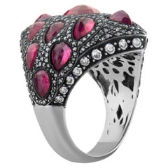 IGI Certified 8.40 Carat Natural Diamond and Ruby Statement Ring 8K Gold
