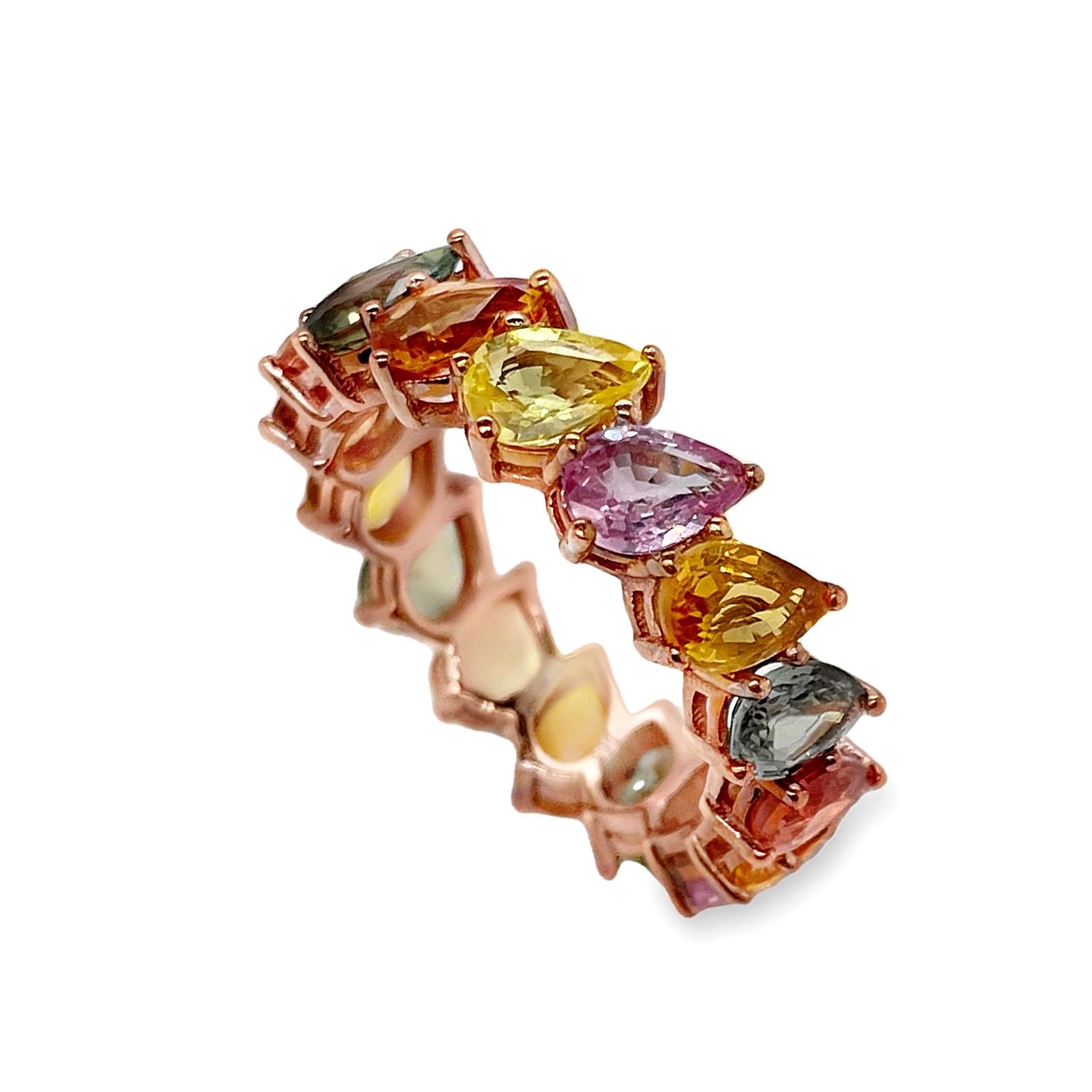 IGI Certified 8.43ct Natural Sapphires 14K Pink Gold Ring For Sale 3