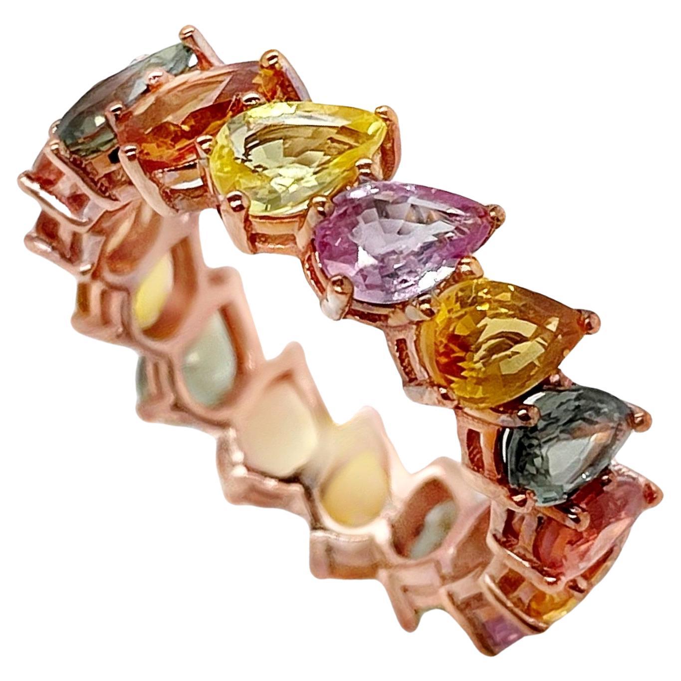 IGI Certified 8.43ct Natural Sapphires 14K Pink Gold Ring For Sale