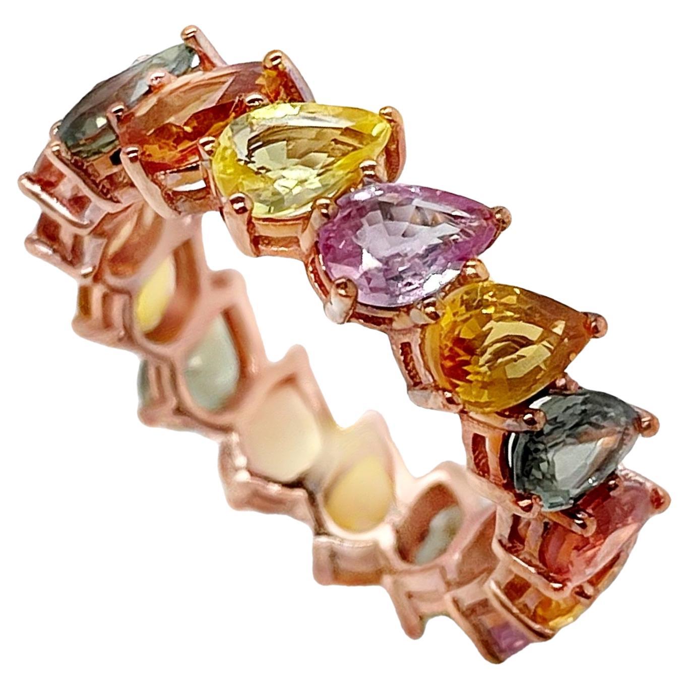 IGI Certificado 8.43ct Zafiros Naturales Anillo de Oro Rosa de 14K