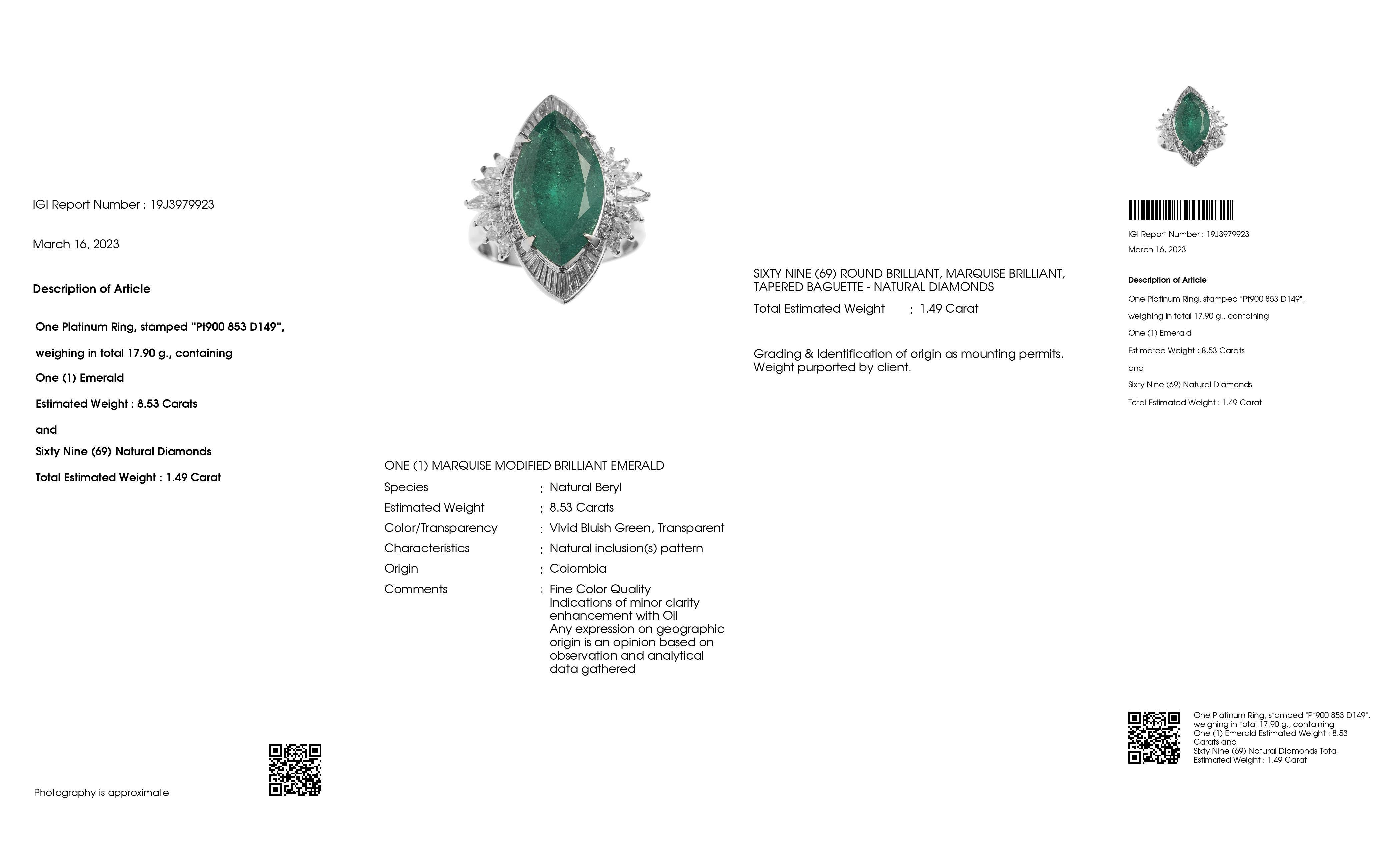 Anello in platino con diamanti Vivid Diamonds, certificato IGI, da 8,53 carati. in vendita 2