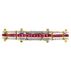 IGI Certified 8.70ct Natural Rubies and 0.72ct Diamonds Set in Gold Bracelet