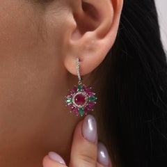 IGI Certified 8.74 Carat Natural Multi-Gemstone Diamond Earrings in 14K Gold