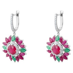 IGI Certified 8.74 Carat Natural Multi-Gemstone Diamond Earrings in 14K Gold