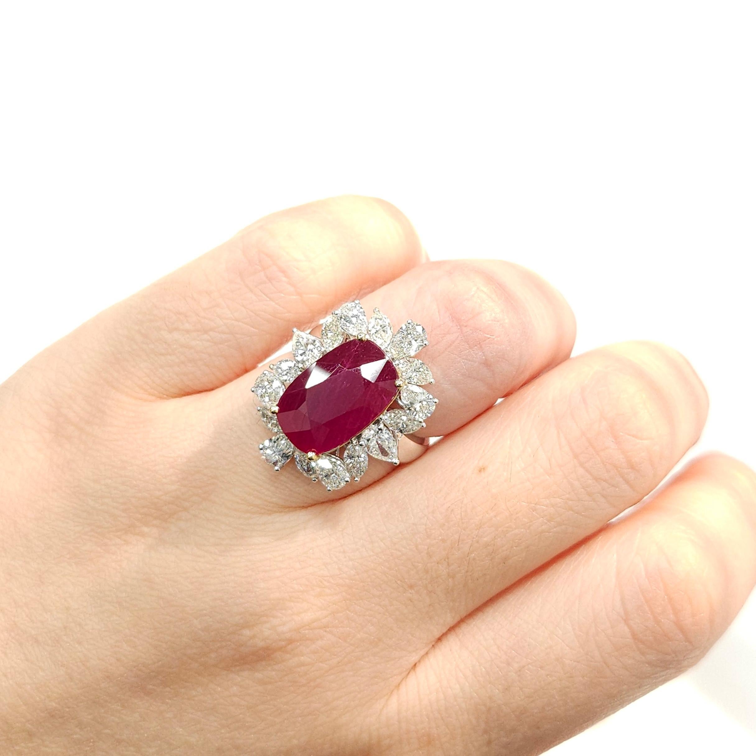 IGI Certified 8.75 Carat Ruby & 3.14 Carat Diamond Ring in 18K White Gold For Sale 7
