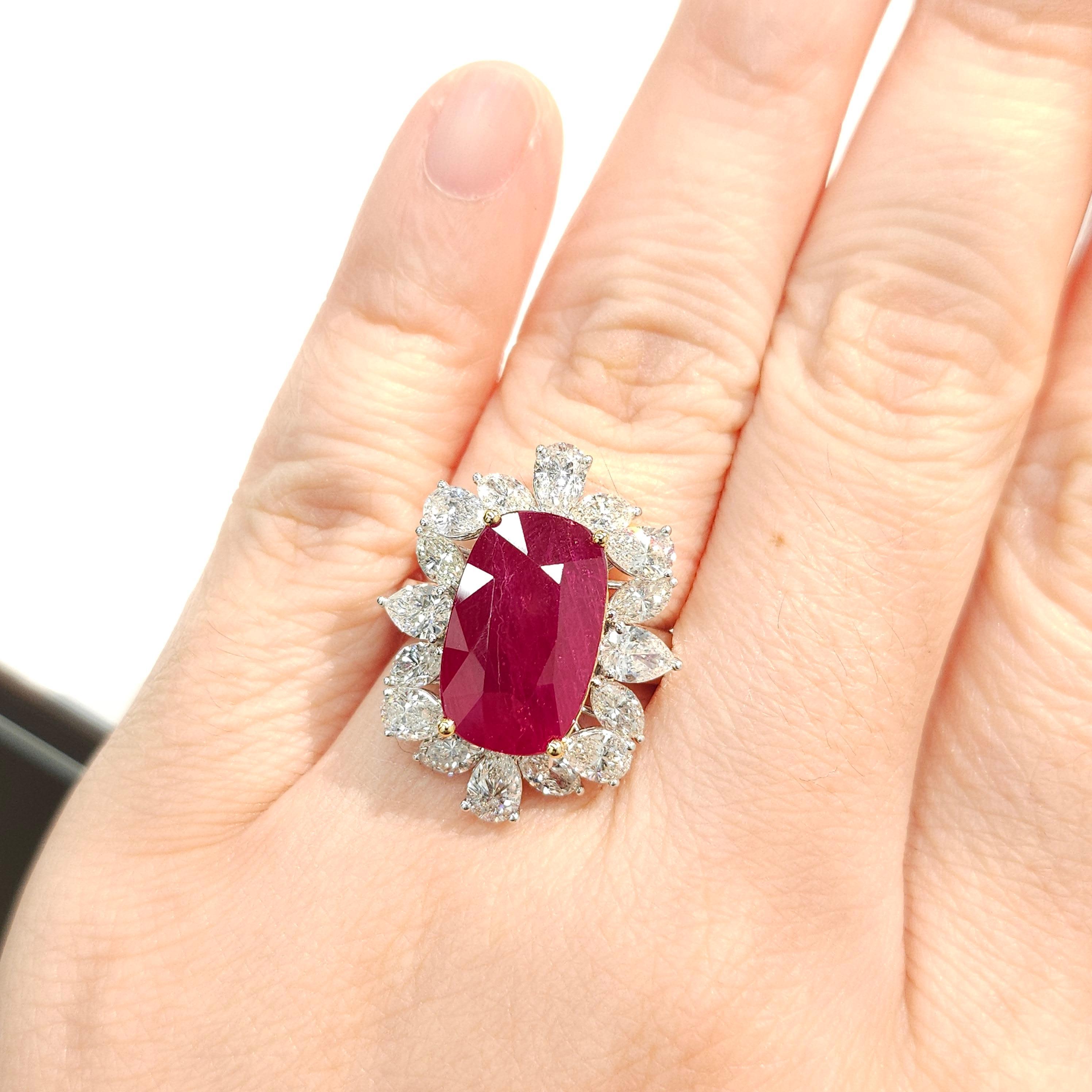 IGI Certified 8.75 Carat Ruby & 3.14 Carat Diamond Ring in 18K White Gold For Sale 9