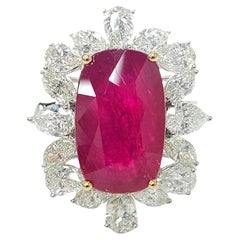 IGI Certified 8.75 Carat Ruby & 3.14 Carat Diamond Ring in 18K White Gold