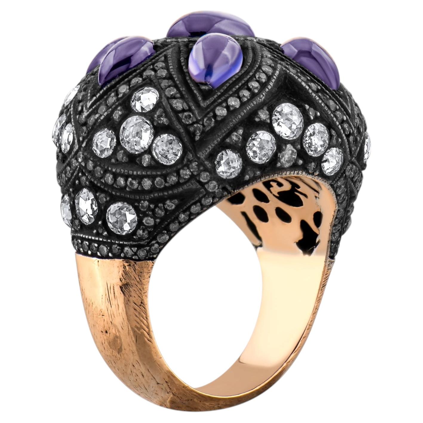 IGI Certified 8.80 Carat Natural Diamond and Sapphire Statement Ring 8K Gold