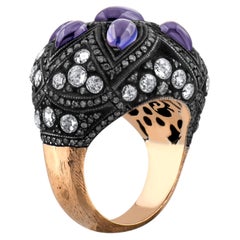 IGI Certified 8.80 Carat Natural Diamond and Sapphire Statement Ring 8K Gold