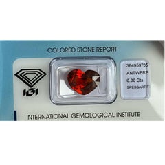 IGI Certified 8.88ct Deep Red Orange Spessartine Garnet Heart Cut Rare Loose Gem