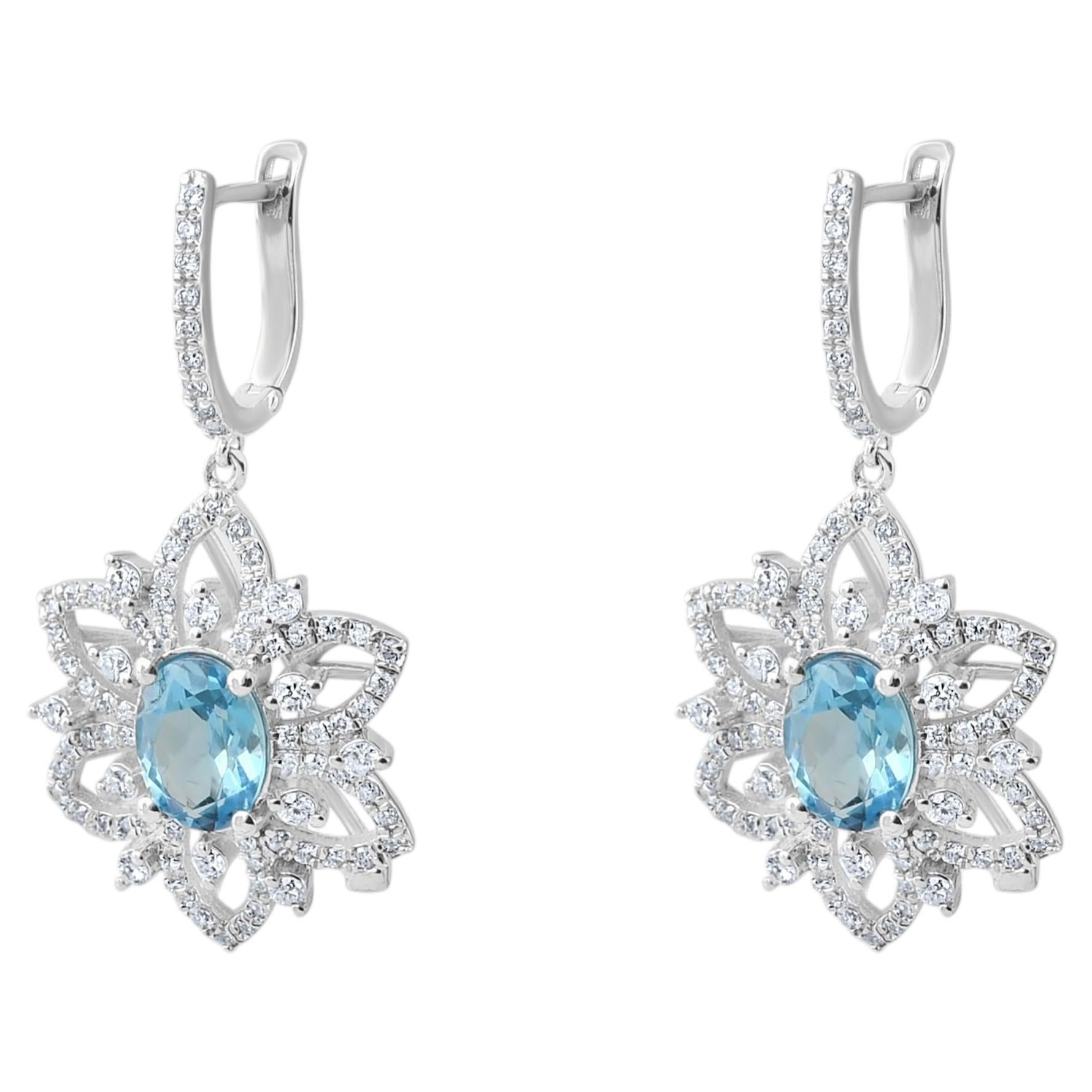 IGI Certified 9 Carat Natural Topaz and Diamond Statement Earrings in 18K Gold