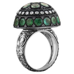 IGI Certified 9.09 Carat Diamond and Emerald Statement Ring 8K Gold