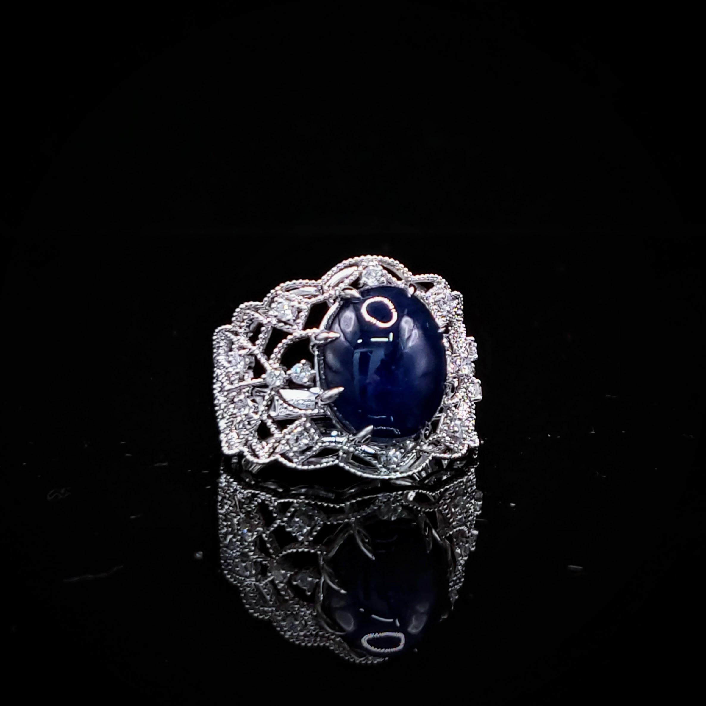 Anillo de zafiro y diamantes de oro blanco de 18 quilates con certificado IGI de 9,22 quilates en venta 5