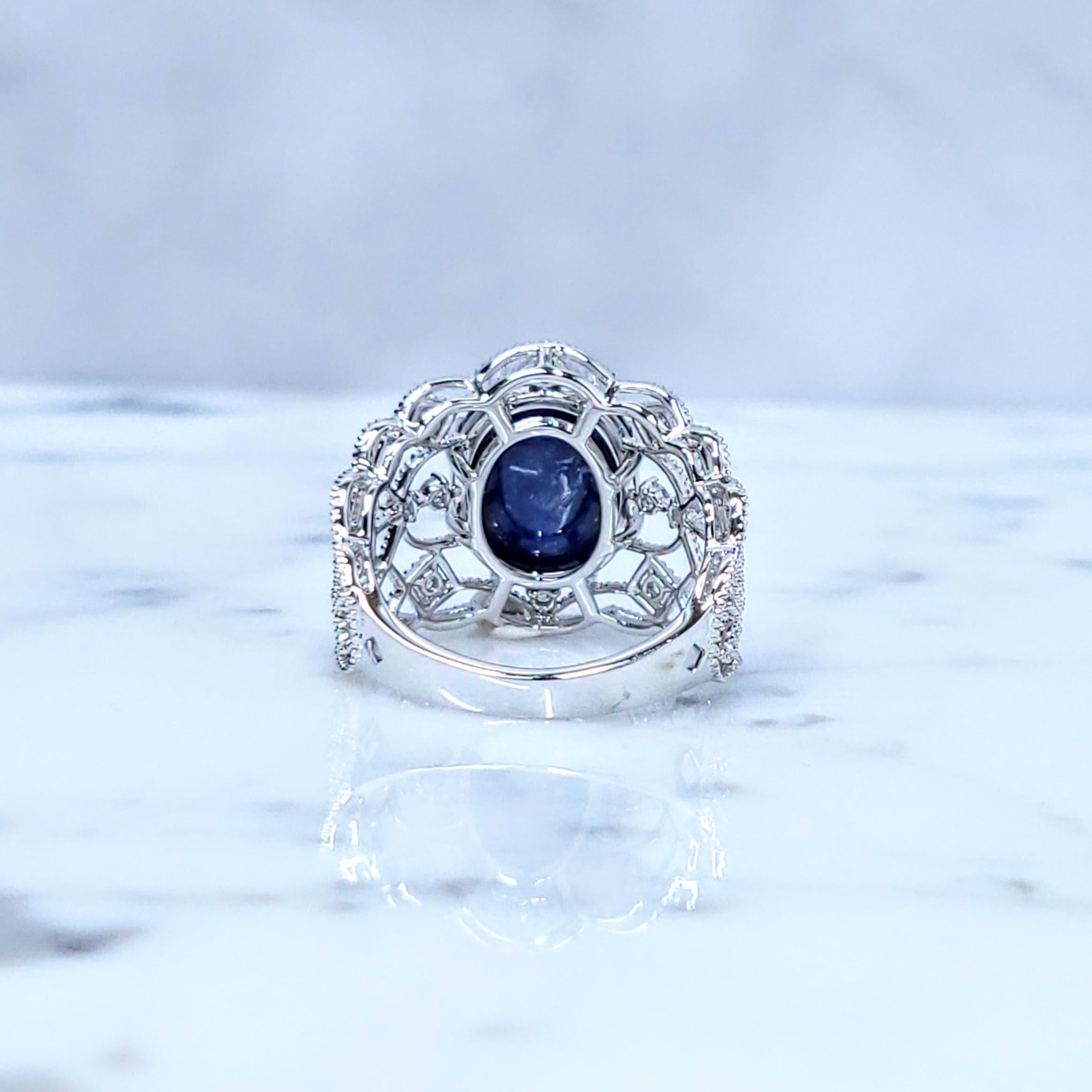 Anillo de zafiro y diamantes de oro blanco de 18 quilates con certificado IGI de 9,22 quilates en venta 2