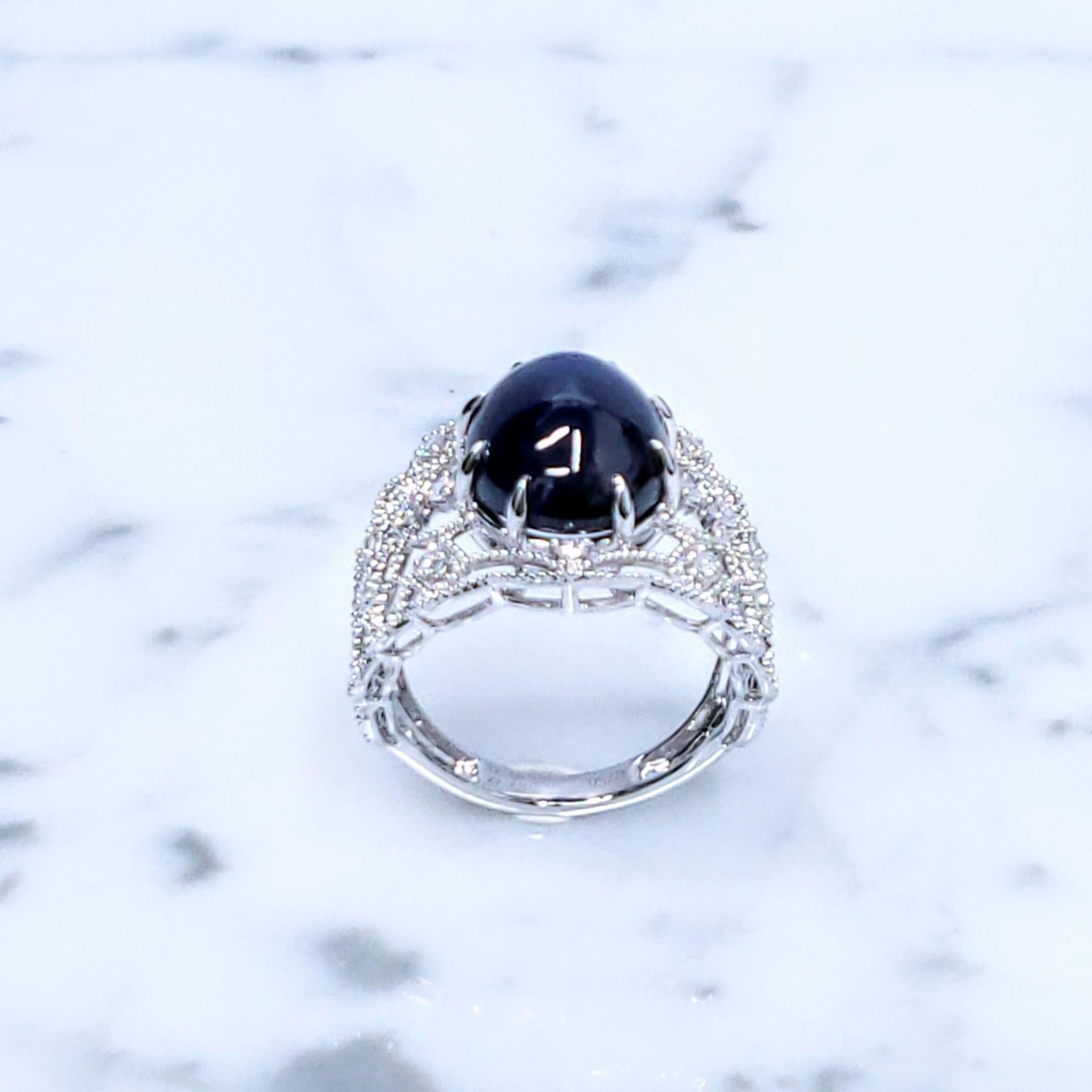 Anillo de zafiro y diamantes de oro blanco de 18 quilates con certificado IGI de 9,22 quilates en venta 3