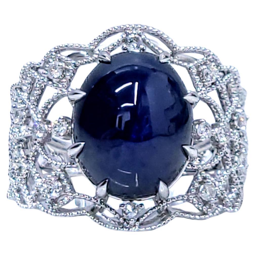 Anillo de zafiro y diamantes de oro blanco de 18 quilates con certificado IGI de 9,22 quilates en venta