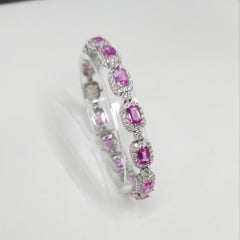 Bracelet en or blanc 18 carats avec saphir rose et diamants certifiés IGI de 9,33 carats