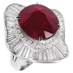 Bague en platine certifiée IGI, rubis de Birmanie naturel de 9,39 carats et diamants naturels de 3,93 carats