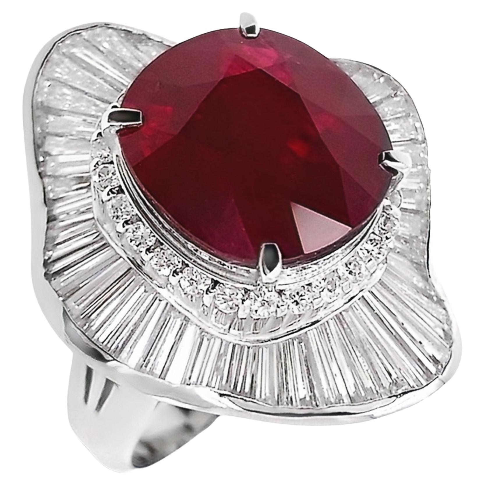 Anillo de platino con rubí de Birmania natural certificado IGI de 9,39 ct y diamante natural de 3,93 ct