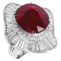 Anillo de platino con rubí de Birmania natural certificado IGI de 9,39 ct y diamante natural de 3,93 ct