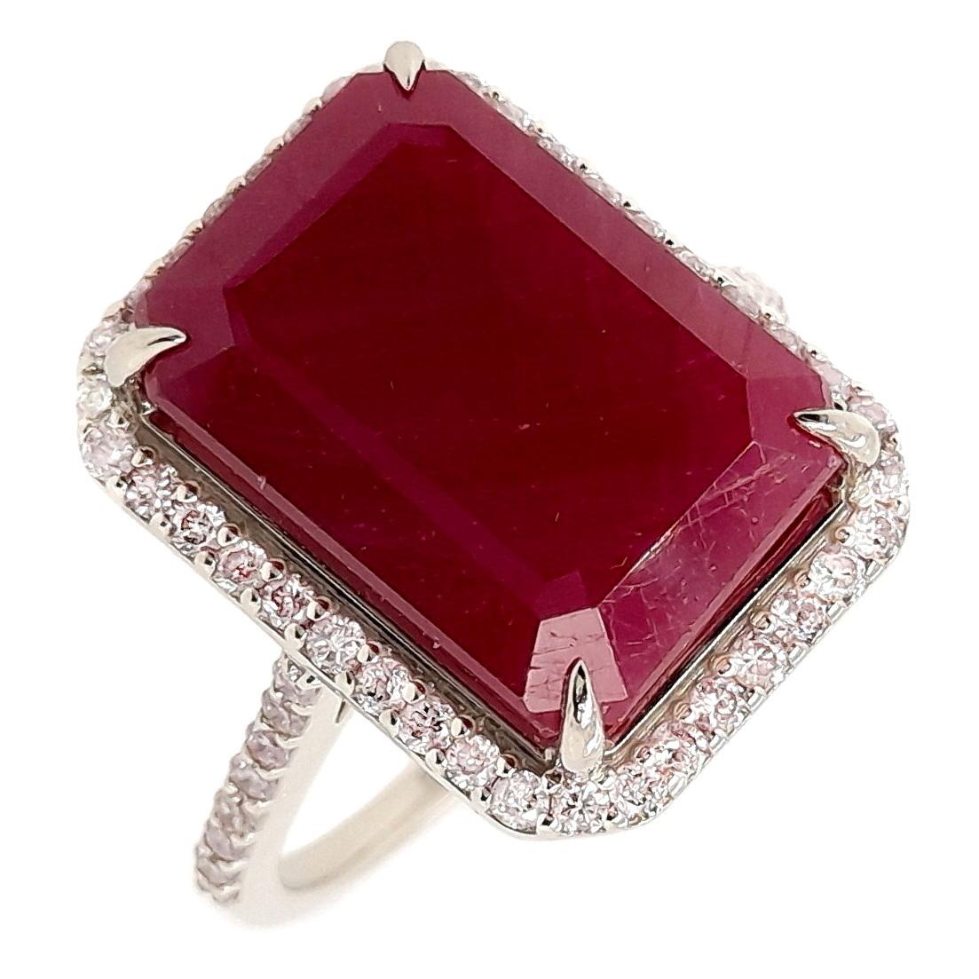 Women's IGI Certified 9.74ct Not-treated Ruby and 0.44ct Diamonds 14k White Gold Ring For Sale
