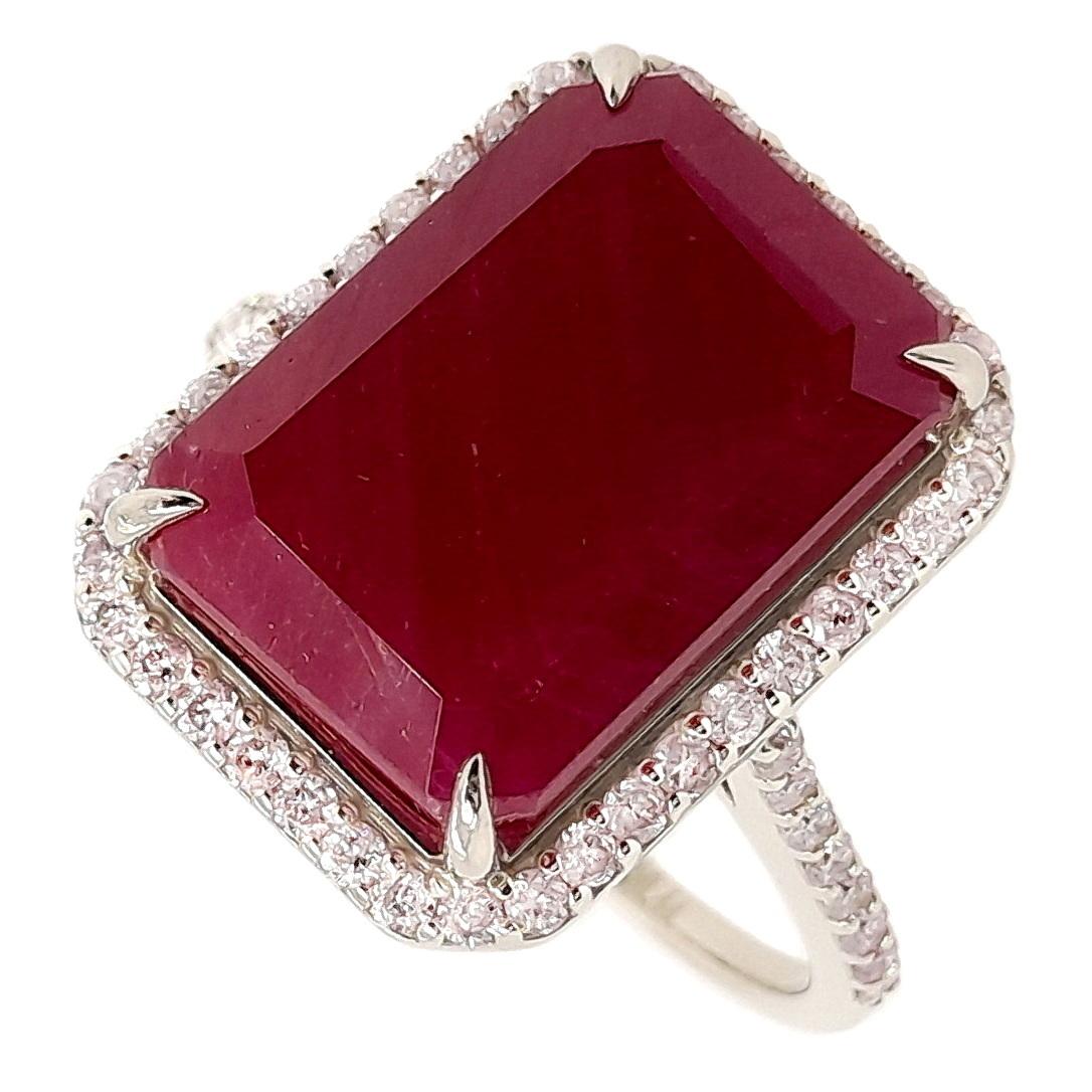 IGI Certified 9.74ct Not-treated Ruby and 0.44ct Diamonds 14k White Gold Ring For Sale 3