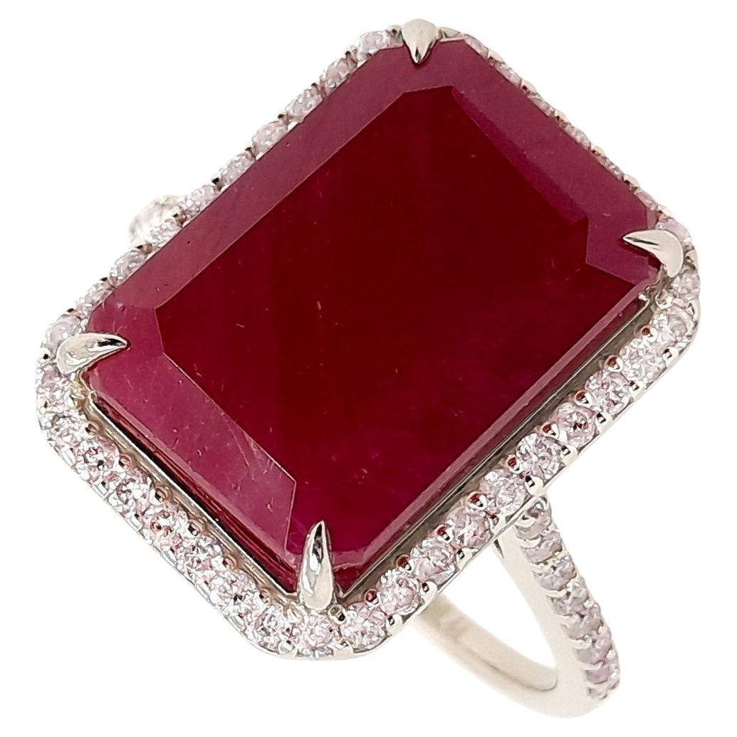 IGI Certified 9.74ct Not-treated Ruby and 0.44ct Diamonds 14k White Gold Ring For Sale