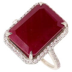 IGI Certified 9.74ct Not-treated Ruby and 0.44ct Diamonds 14k White Gold Ring