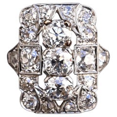 IGI Certified Antique Platinum Art Deco Ring with 4.28 Carats Natural Diamonds