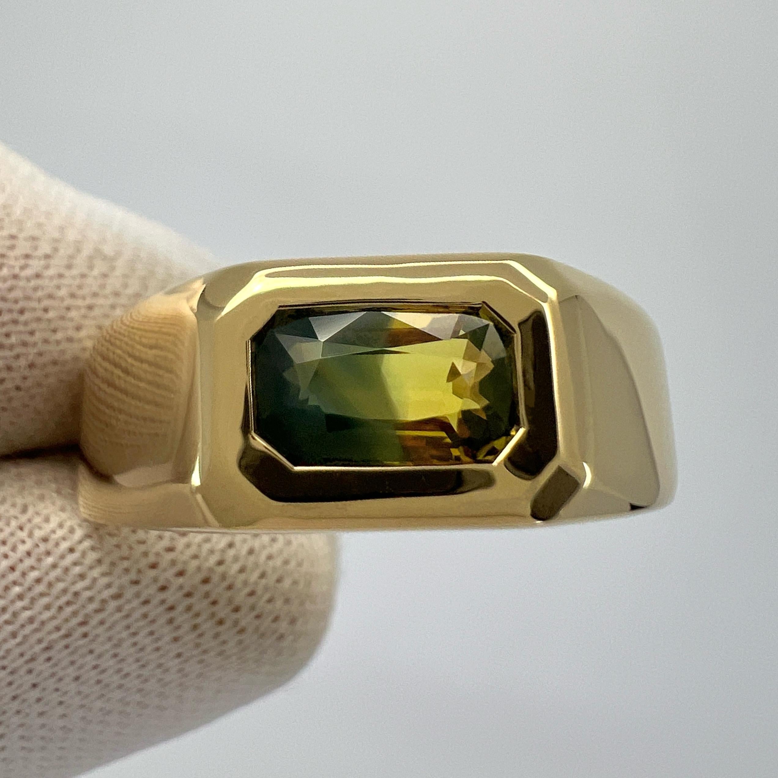 IGI Certified Bi Colour Blue Orange Sapphire Untreated 18k Gold East West Ring For Sale 5