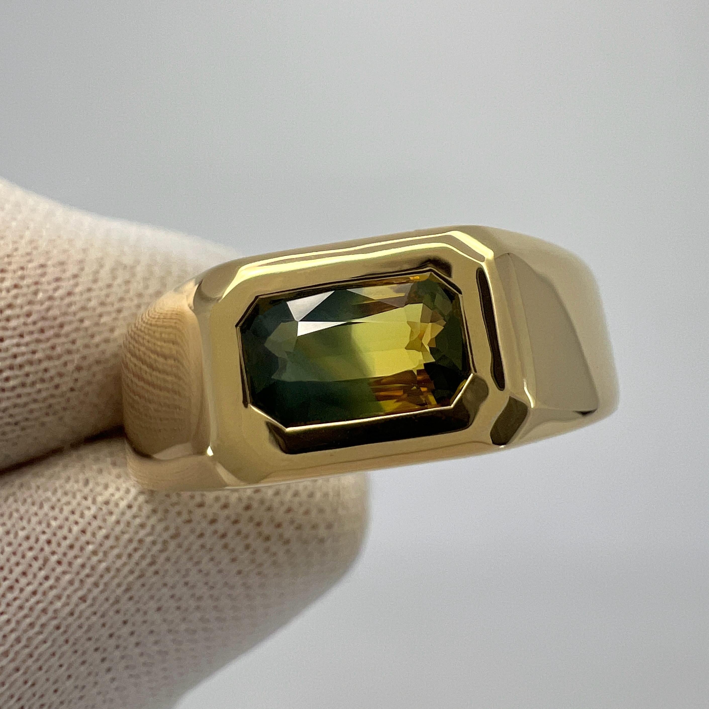 IGI Certified Bi Colour Blue Orange Sapphire Untreated 18k Gold East West Ring For Sale 7