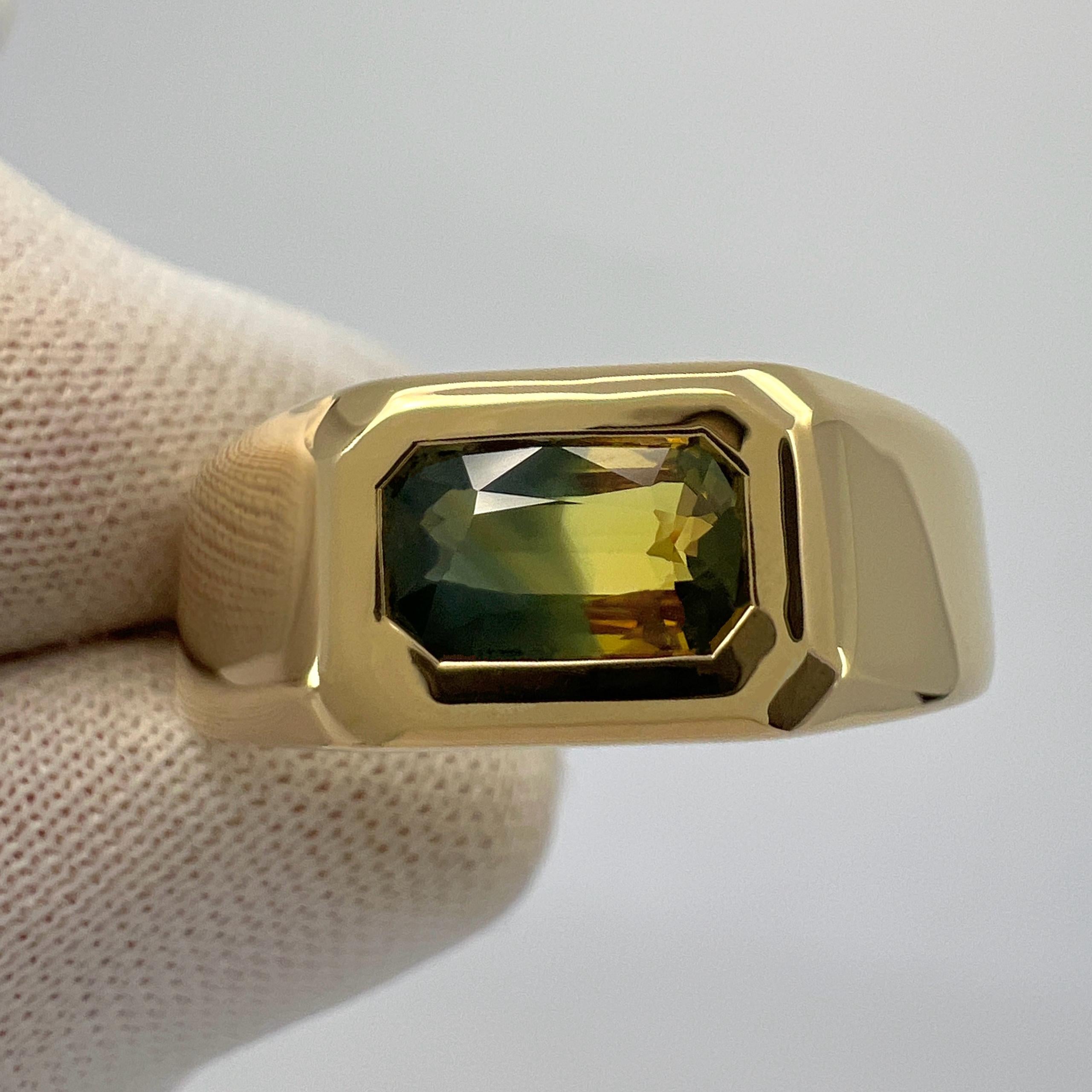 IGI Certified Bi Colour Blue Orange Sapphire Untreated 18k Gold East West Ring For Sale 8