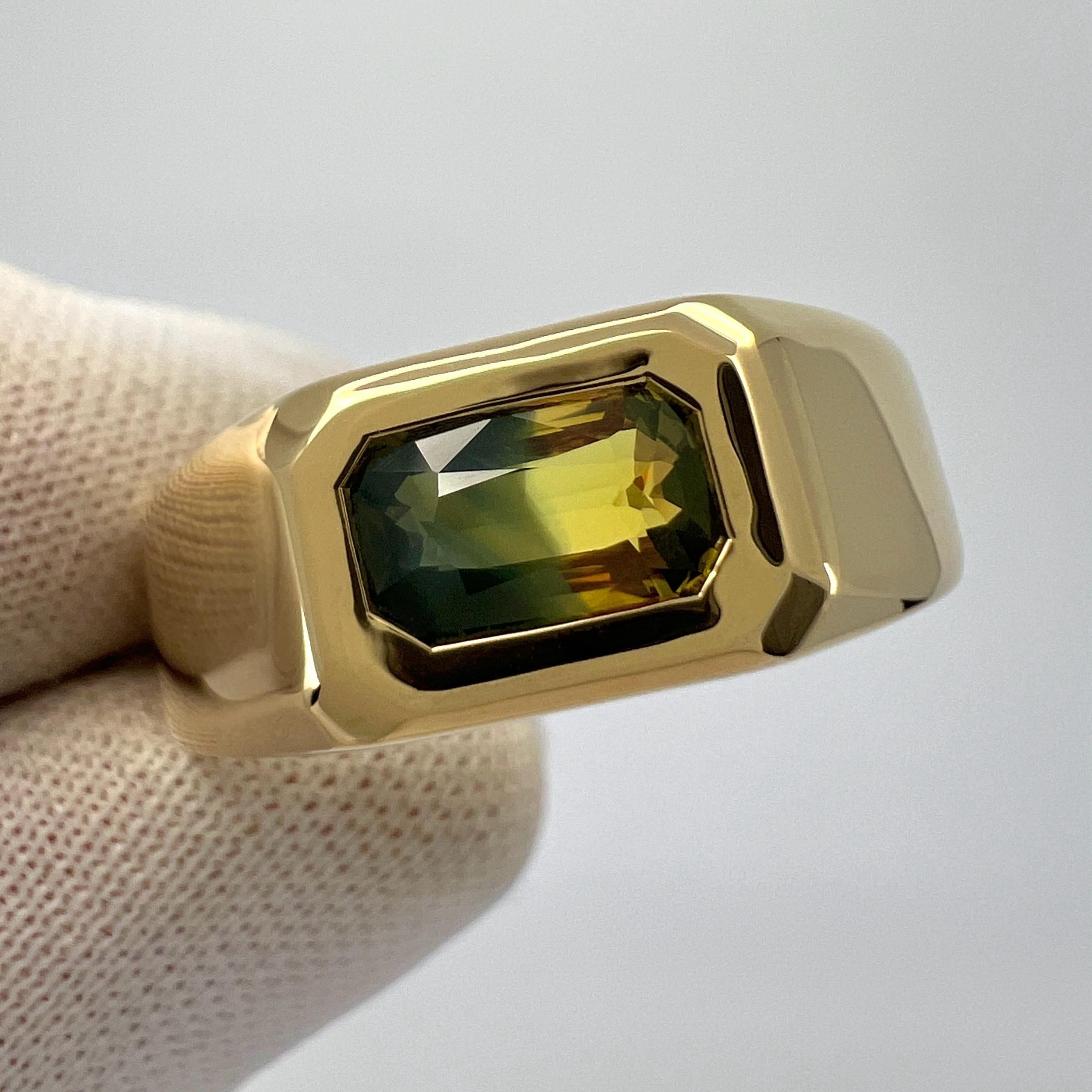 IGI Certified Bi Colour Blue Orange Sapphire Untreated 18k Gold East West Ring For Sale 2