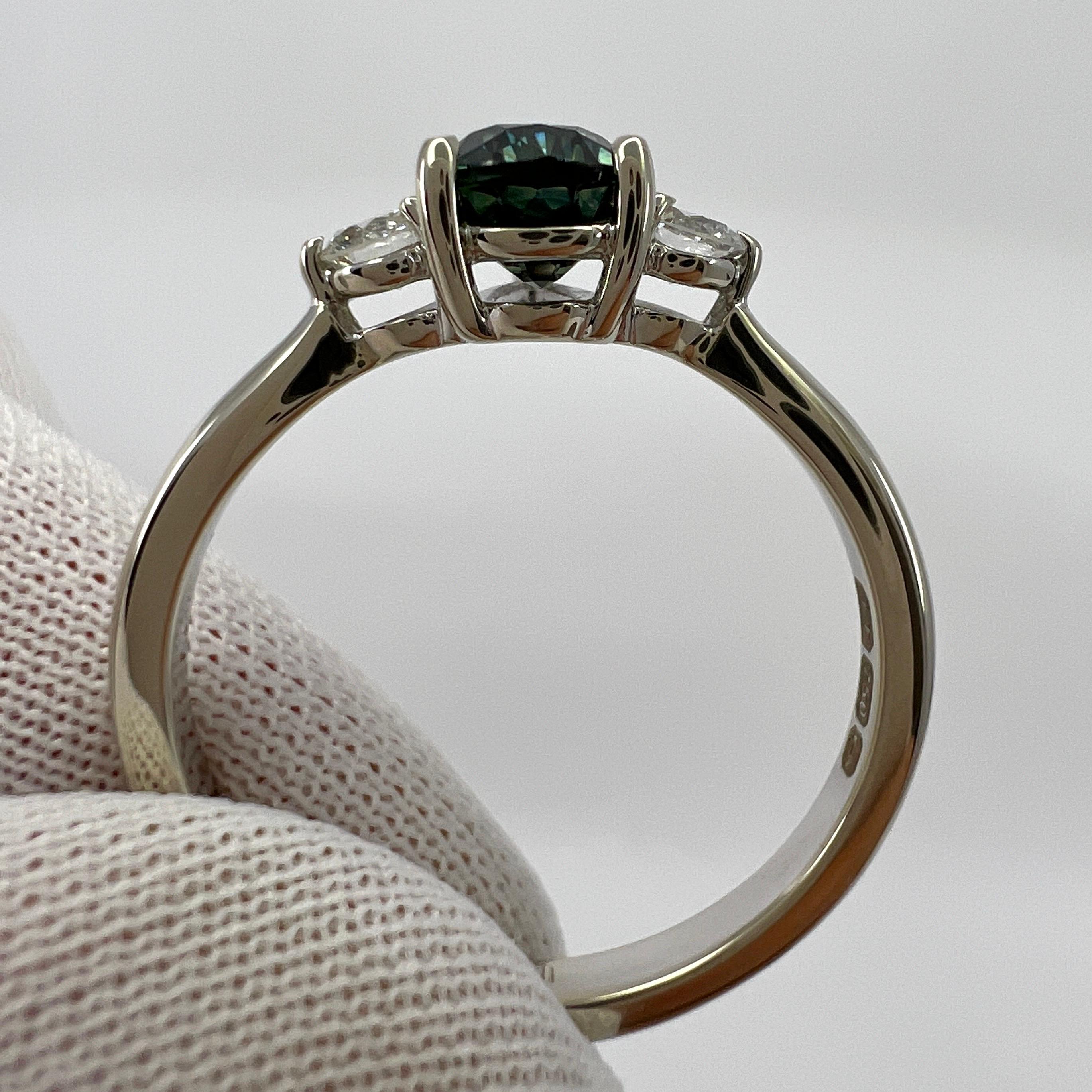IGI Certified Bi Colour Sapphire Diamond No Heat 18k White Gold Three Stone Ring For Sale 5