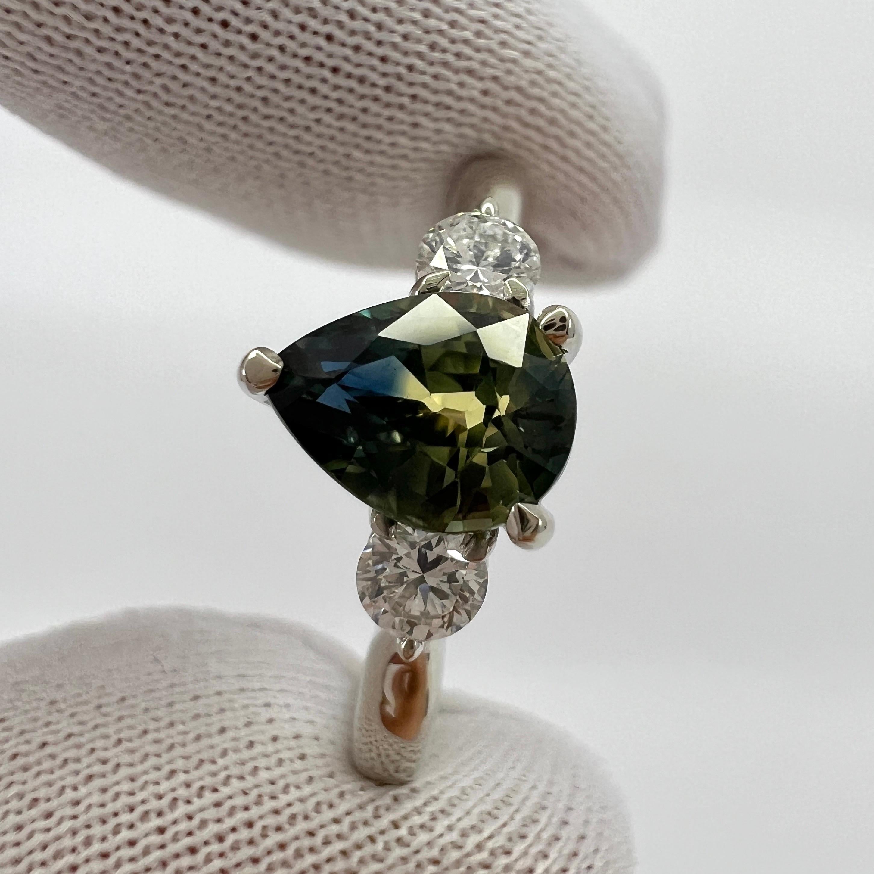 IGI Certified Bi Colour Sapphire Diamond No Heat 18k White Gold Three Stone Ring For Sale 6