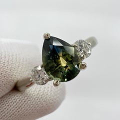 IGI Certified Bi Colour Sapphire Diamond No Heat 18k White Gold Three Stone Ring
