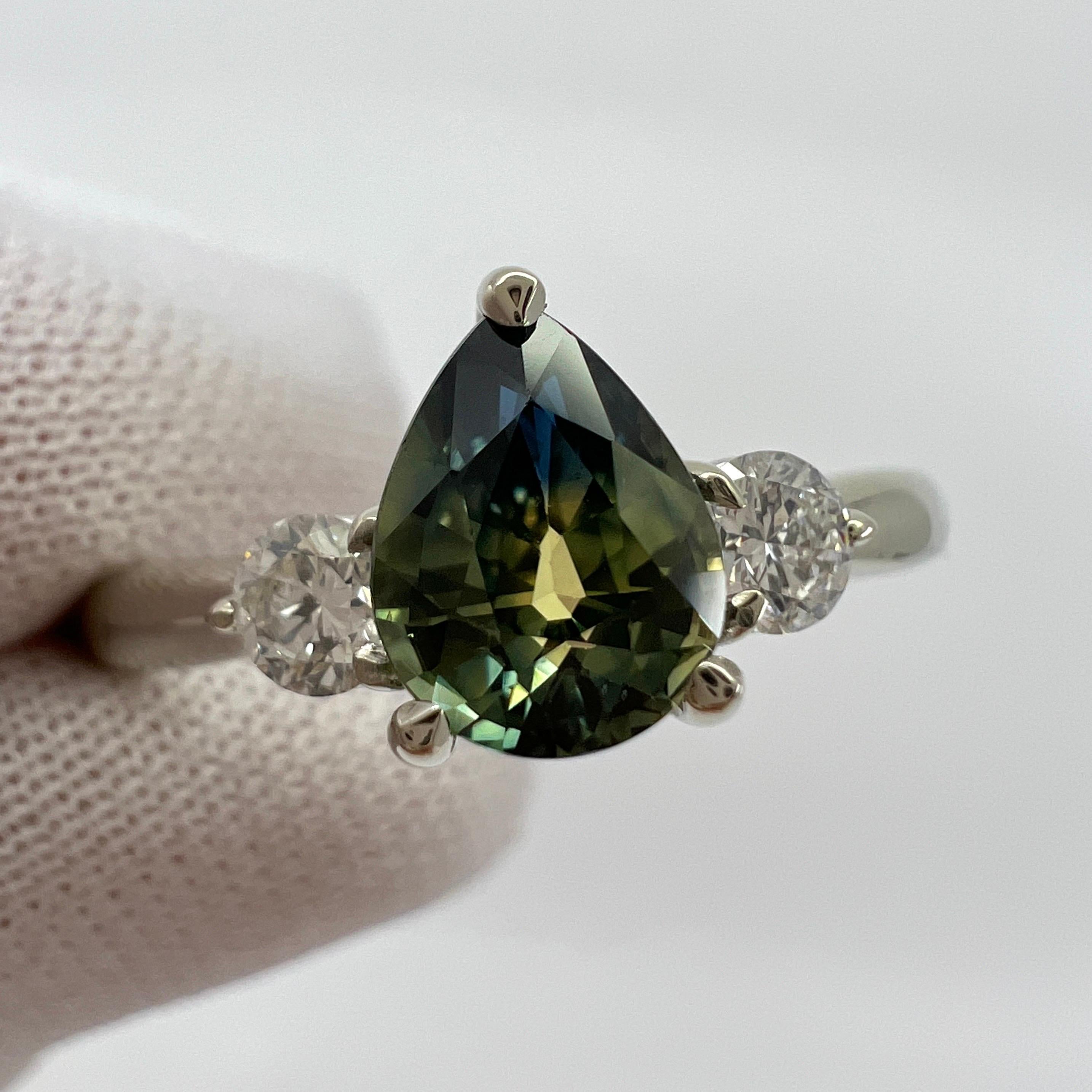 Women's or Men's IGI Certified Bi Colour Sapphire Diamond No Heat 18k White Gold Three Stone Ring For Sale
