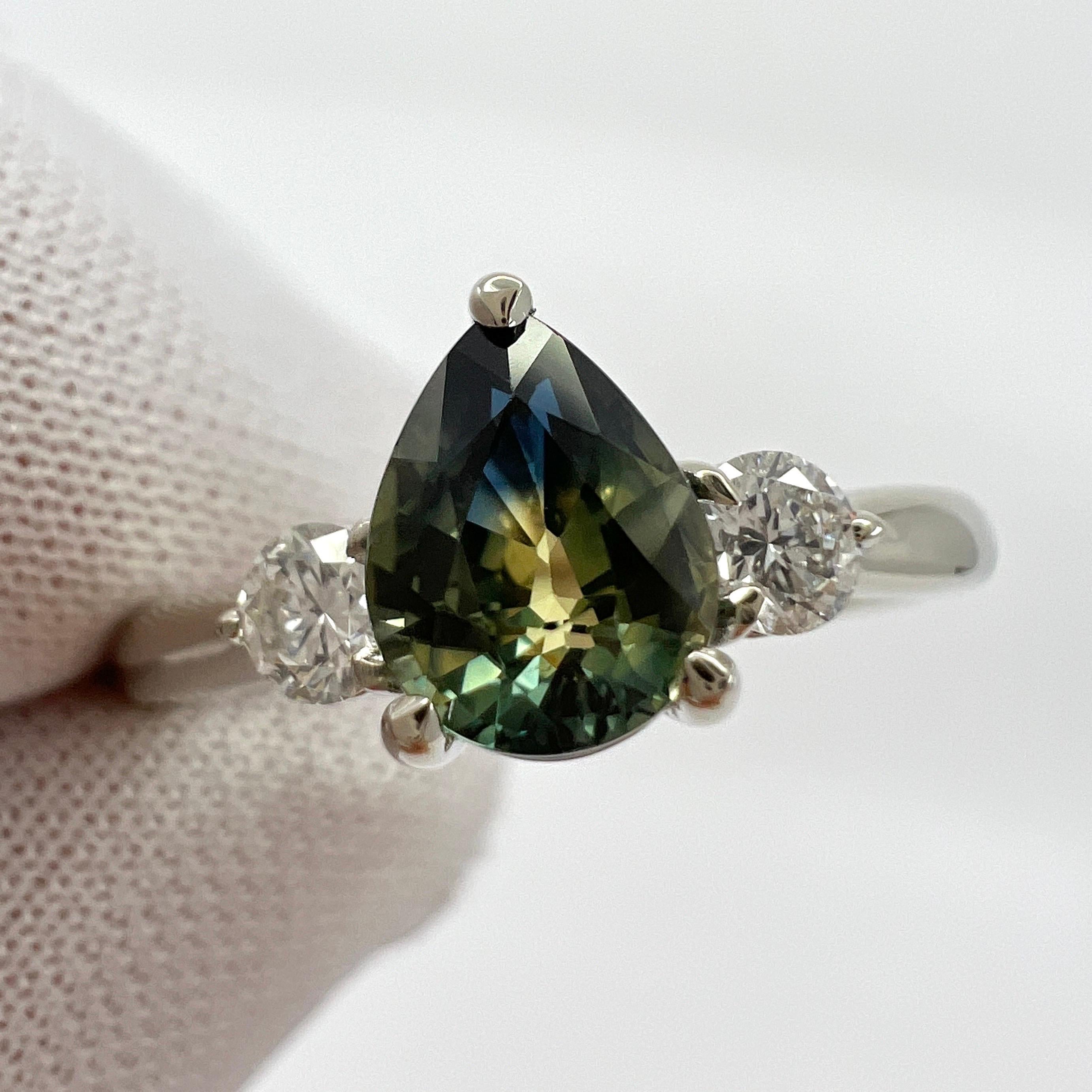 IGI Certified Bi Colour Sapphire Diamond No Heat 18k White Gold Three Stone Ring For Sale 2