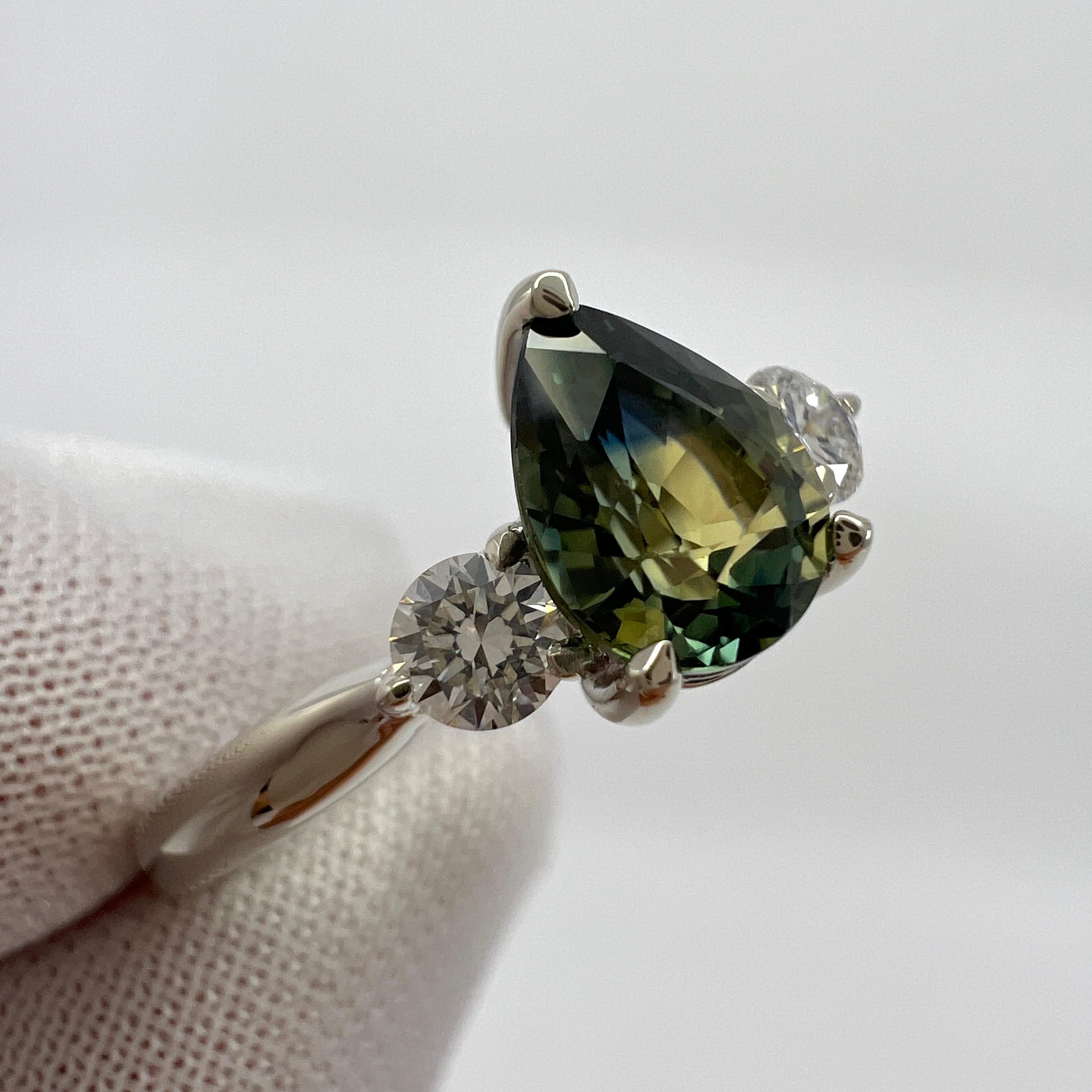 IGI Certified Bi Colour Sapphire Diamond No Heat 18k White Gold Three Stone Ring For Sale 3
