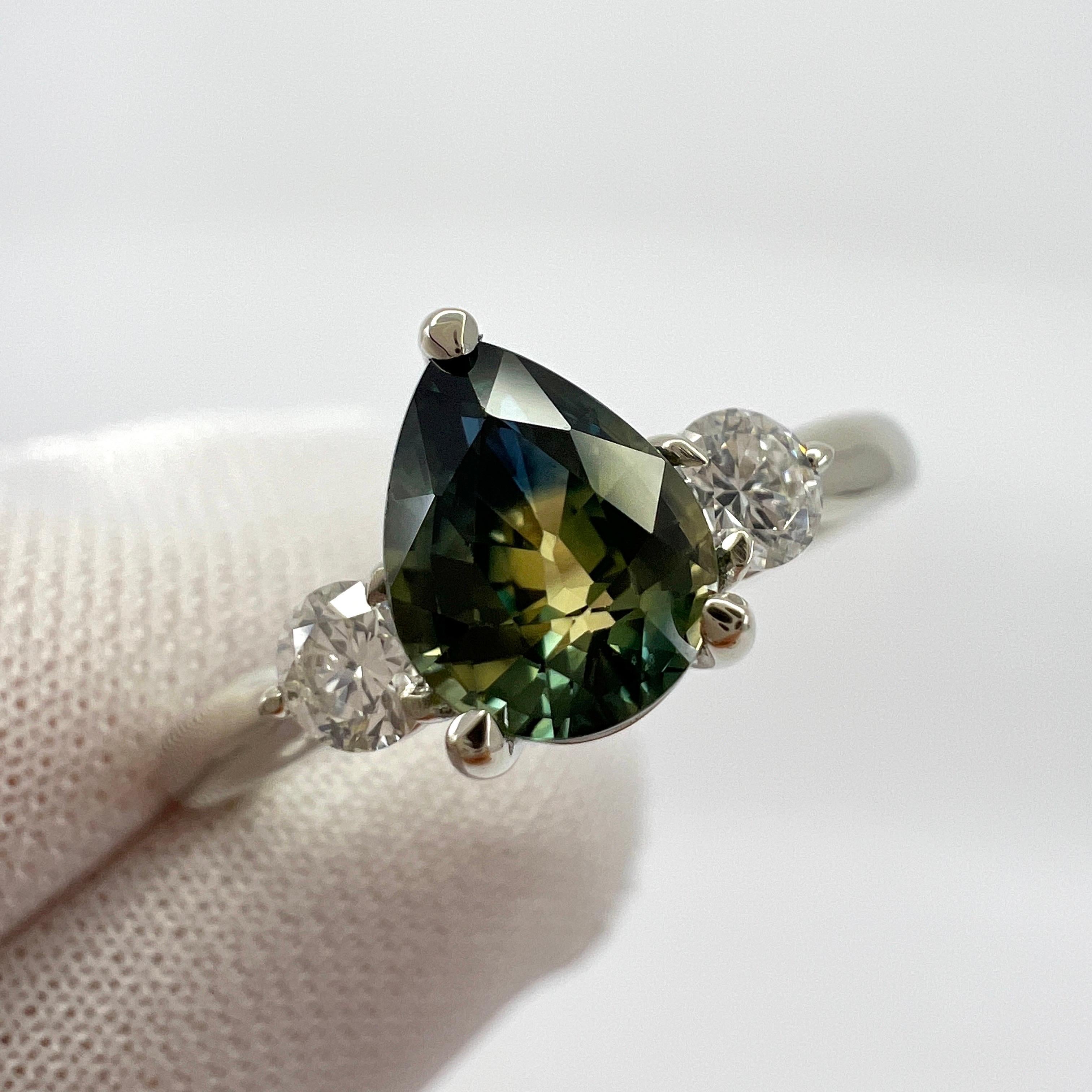 IGI Certified Bi Colour Sapphire Diamond No Heat 18k White Gold Three Stone Ring For Sale 4
