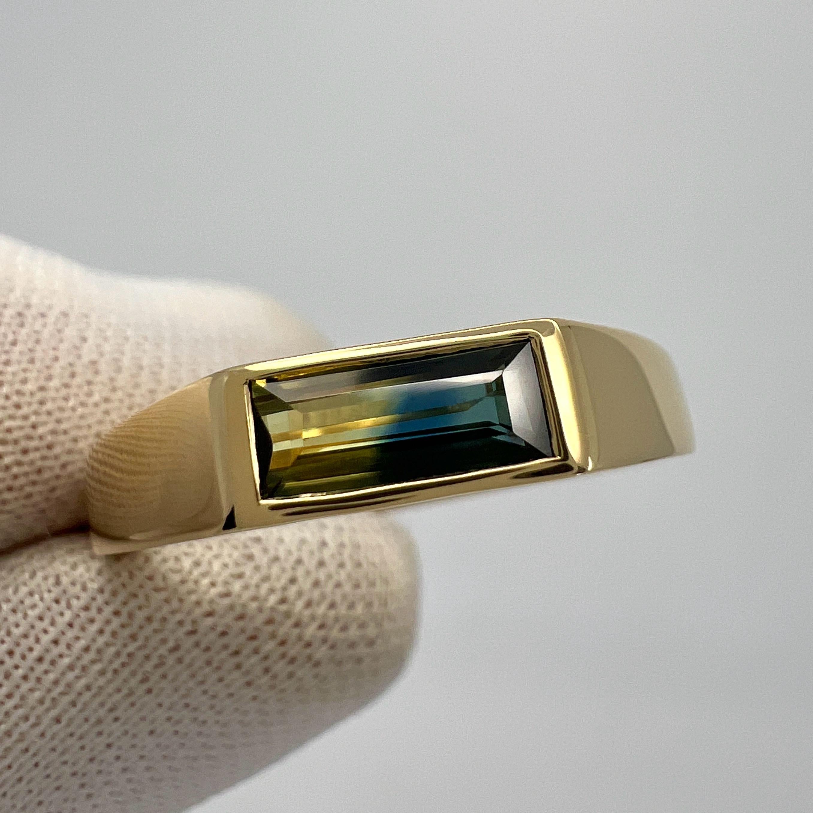 IGI Certified Bi Colour Yellow Blue Sapphire Baguette 18k Gold East West Ring For Sale 5