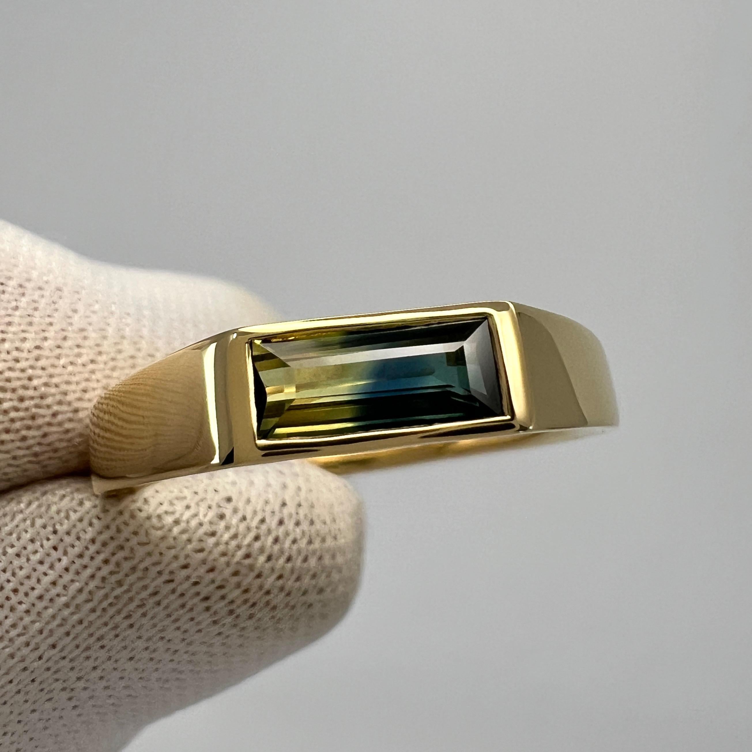 IGI Certified Bi Colour Yellow Blue Sapphire Baguette 18k Gold East West Ring For Sale 1