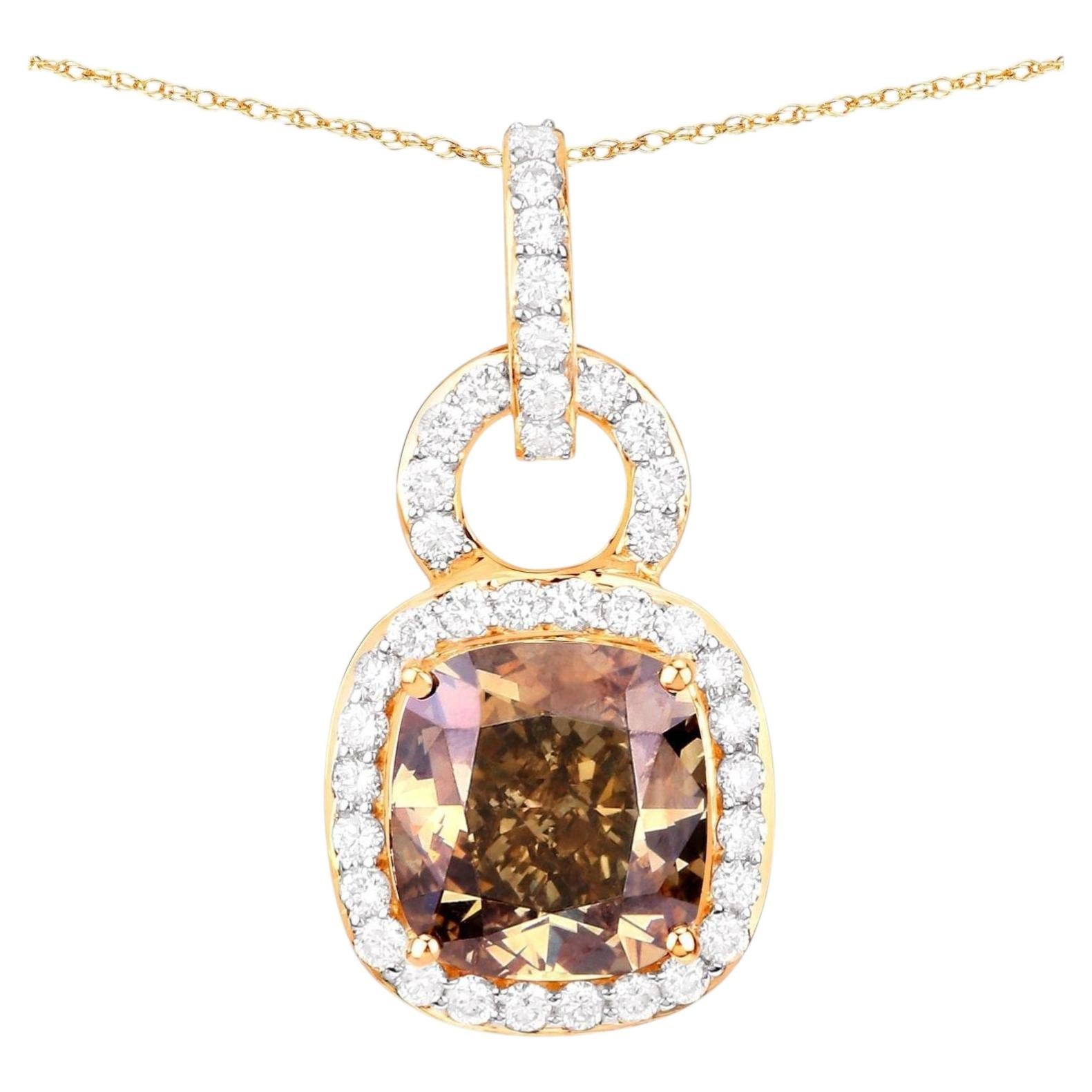 IGI Certified Brown Diamond Pendant With Diamond 2.81 Carats 18K Yellow Gold
