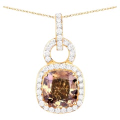IGI Certified Brown Diamond Pendant With Diamond 2.81 Carats 18K Yellow Gold