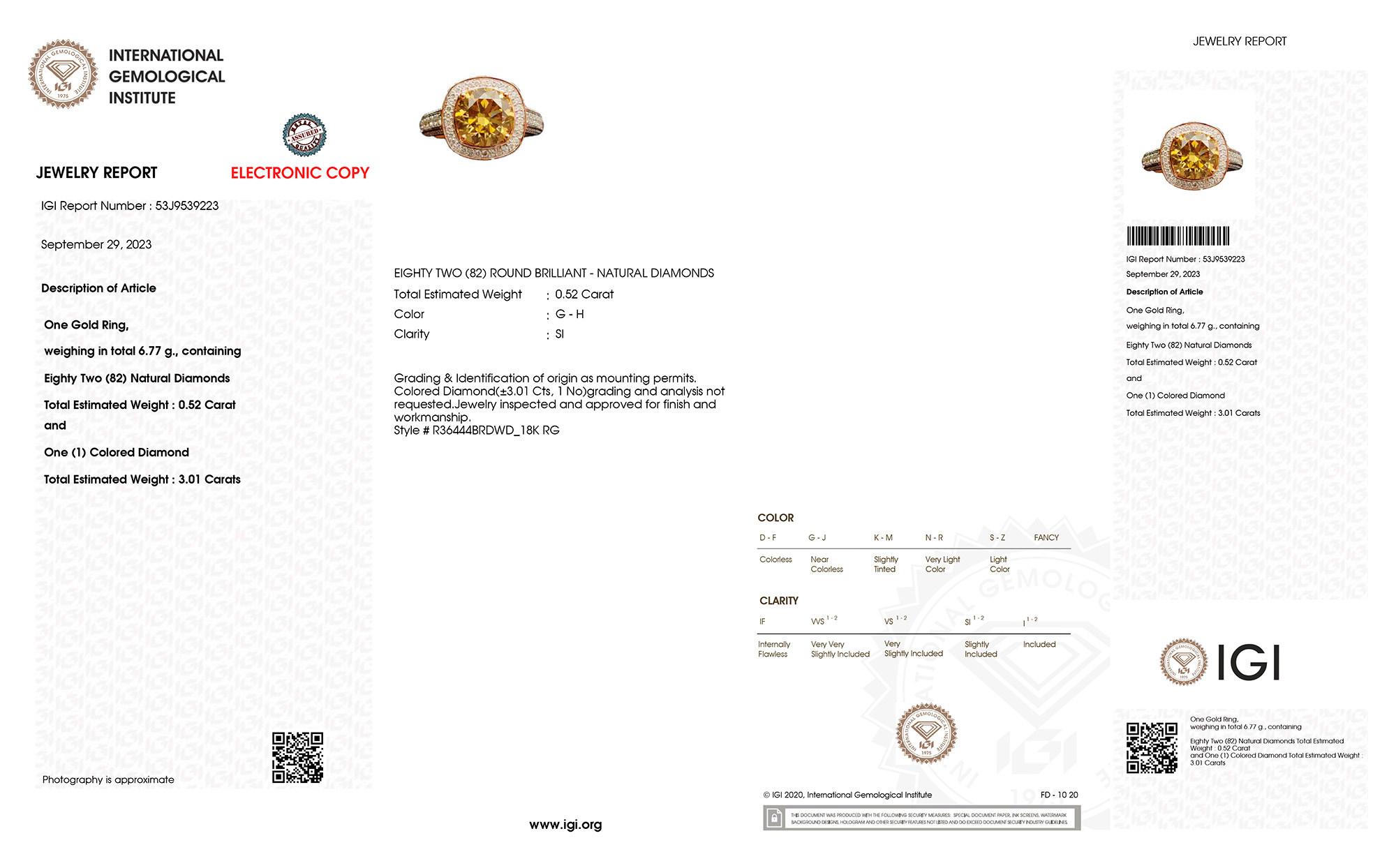 IGI Certified Brown Diamond Ring Halo de diamants 3,53 carats Or rose 18K Excellent état - En vente à Laguna Niguel, CA